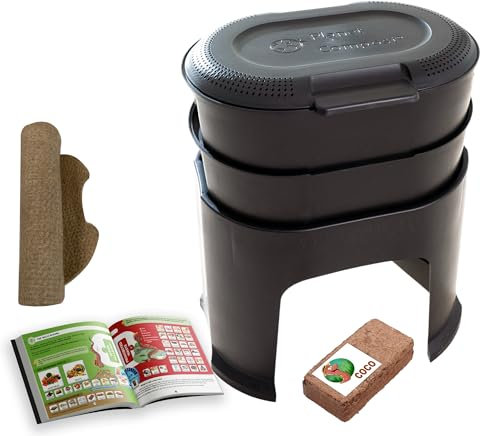 Moutta | Magic Worm Noir | Lombricomposteur de Cuisine 2 Plateaux | Kit Complet