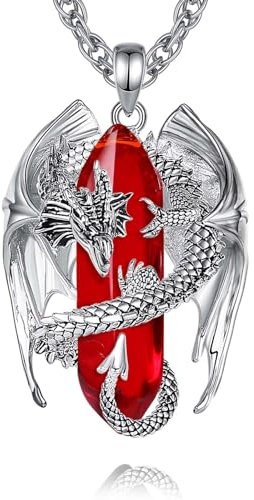 INFUSEU Drachen Kette, Kristall Halskette Nordischer Drache Eingewickelt Zylinder Edelstein Vintage Karneol Anhänger Heilkristall Gothic Natürlicher Kristallschmuck Geschenk für Männer Frauen