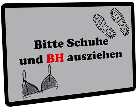 Crealuxe Fussmatte 'Bitte Schuhe und BH ausziehen' 60x40 cm - Gummi Rückseite/rutschfest - Filzoberfläche - Bedruckte Türmatte - Innenmatte - Schmutzmatte