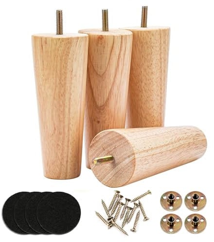 REGAL DISPLAY furniture legs 15cm, wooden furniture legs, legs for furniture, sofa legs set of 4 with Rubber Protection Pad & Screws Pre-Drilled M8 Bolts (6 / 15cm)