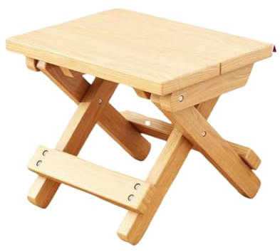 Folding Footstool Made of Natural Solid Wood, Multifunctional Shower Stool and Sauna Chair, 8 Inch Foldable Wooden Stool with Footrest for Bathroom, Home, Outdoor Camping (1, Square)