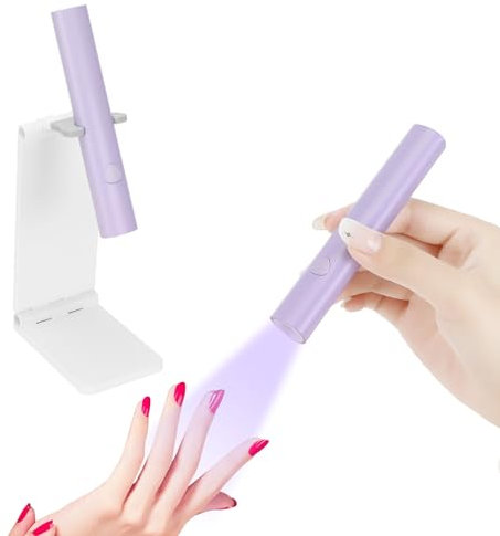 Lampe UV Ongles Gel, Portable Lampe UV avec Support, Mini Lampe UV LED avec USB Rechargeable, 20s/60s Chronométrage, Petite Lampe UV Ongles pour Gel Pose Americaine, Vernis Semi Permanent (Violet)