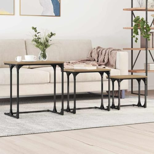 Yunovire Nesting Couchtisch 3er Set, Artisan-Eiche, 50,5 x 35 x 53 cm, Holzwerkstoff, Schwarz Stahlrahmen, platzsparend für Wohnzimmer, modernes Design