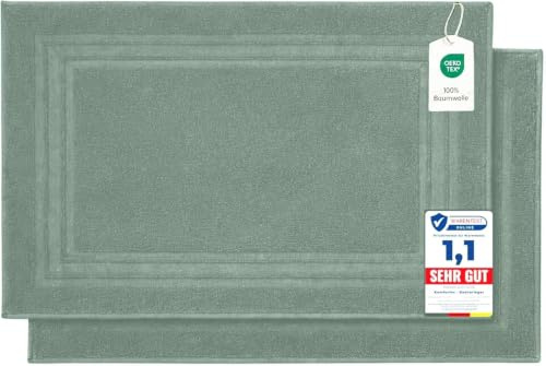 Komfortec 2er Badvorleger aus 100% Baumwolle, 600 GSM Duschvorleger | Waschbar, Badteppich, Saugfähig, Frottee, 50x70 cm, Hellgrün