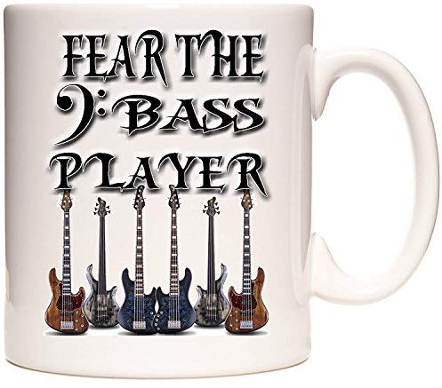 KAZMUGZ Bass Guitar Mug, Fear The Bass Player, 11oz Ceramic Mug for Guitarists Everywhere. Bass Guitar Gifts