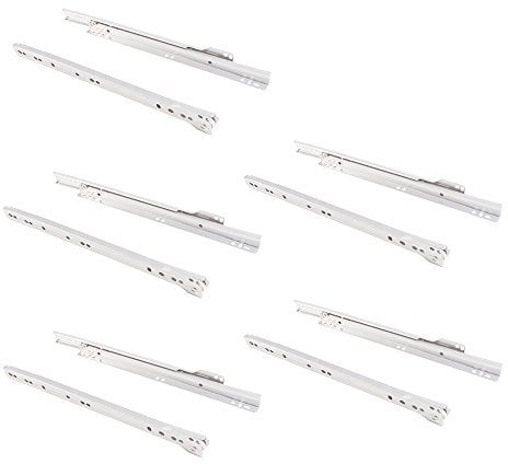 EMUCA - Guías correderas para cajones 300mm con extracción Parcial Color Blanco, Lote de 5 guías para cajones