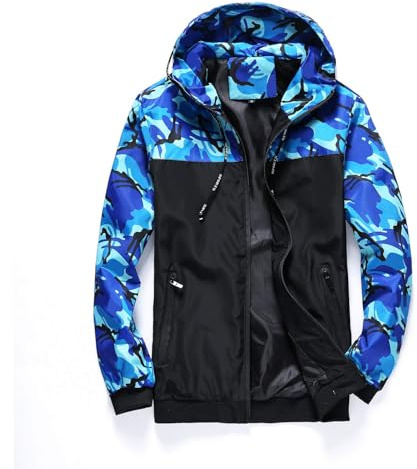 Muzboo Coupe-vent à capuche pour homme - Léger - Séchage rapide - Fermeture éclair - Camouflage, bleu, Medium