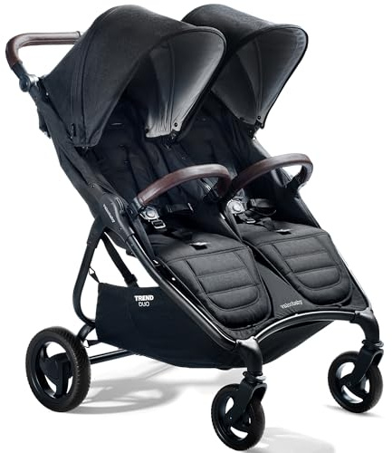 Valco Baby - Trend Duo Double - Side by Side Double Stroller for Newborn and Toddler - Easy Compact Fold, Multi-Position Recline, Large Canopy Infant Twin Stroller 2025 (Night Black)
