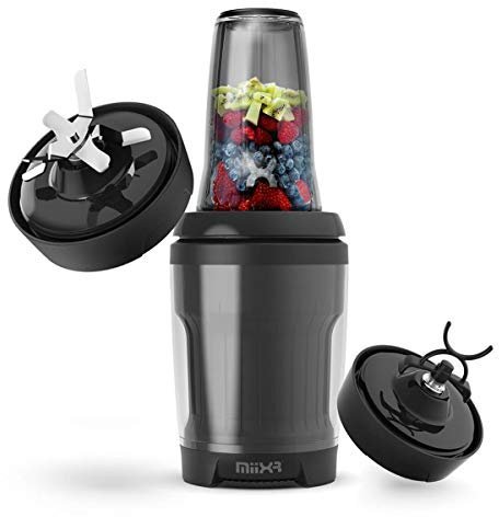 Promixx MiiXR X7 Smoothie Blender - with Performance Nutrition Protein Mixer X-Blade - Highly Efficient 700W - 7 Piece Set - Black