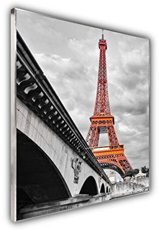 Steinfeld XXL Glasbild mit Rahmen/Glas Deko Bild (Silber/alu) (100 x 115 cm, 039 Eiffelturm Rot)