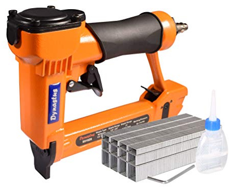 Dynastus Pneumatic Upholstery Staple Gun, 21 Gauge 1/2 Wide Crown Air Stapler Kit, by 1/4-Inch to 5/8-Inch, 1/4-Inch to 5/8-Inch, with 3000 Staples, Orang