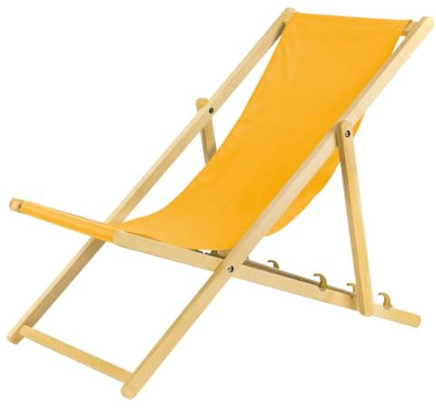 Liegestuhl klappbar aus Holz - 4er Set gelb Leichte Klappliege - Faltbare & verstellbare Sonnenliege für Garten, Strand & Balkon - Gartenliege mit Atmungsaktiv Stoffbezug - Mischgewebe