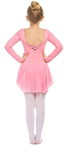 Beyove Abito Balletto Ragazza Manica Lunga in Morbido Tessuto di Cotone e Gonna in Chiffon per Bambini Danza Classica Body Ballet Body Dancewear Ballet Outfit Rosa B 120