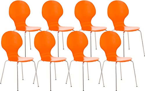 CLP 8 x Stapelstuhl Diego I Ergonomischer Konferenzstuhl Mit Holzsitz Und Metallgestell I Stapelbarer Stuhl Mit Pflegeleichter Sitzfläche, Farbe:orange