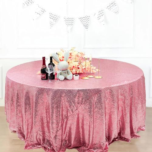 HMQIANG Tischdecke mit Pailletten, rund, 304,8 cm, Rosa, Rosa, Drapiert, Tischdecke, Pailletten-Stoff, für Hochzeit, Geburtstag, Party, Babyparty