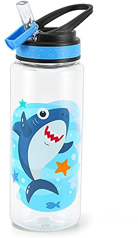 Home Tune Cute Water Bottle for School Boys, BPA FREE Tritan & Leak Proof Flip Straw & Easy Clean & Carry Handle, 23oz/ 680ml - Shark