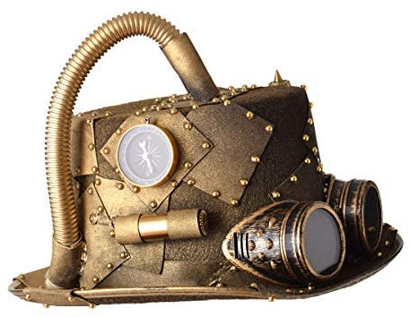 COSDREAMER Unisex Steampunk Zylinder Halloween Kostüm Hut mit Brille Braun 60cm