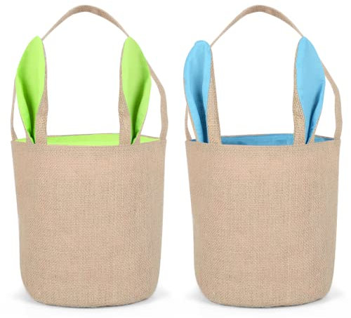 Wishstar 2 Pcs Osterhasen Taschen,Osterkorb mit Ohren,Osterhasen Korb Taschen,Gut für Ostereiersuche für Kinder Ostergeschenk(Blau,Grün)