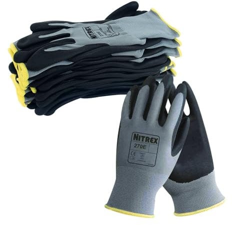 NITREX 270E Work Gloves – Pack of 10 | Safety Gloves with Enhanced Grip | Protective Workwear for Various Workplace Hazards | Size 8