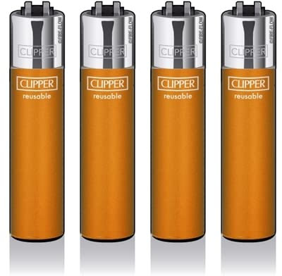 Original Clipper Feuerzeuge Einfarbig 4er Set (z.B. Soft Touch, Crystal, Metalic, solid Fluro) + 1 Clipper DHOBIA Feuerzeug GRATIS (Crystal Rainbow Orange)