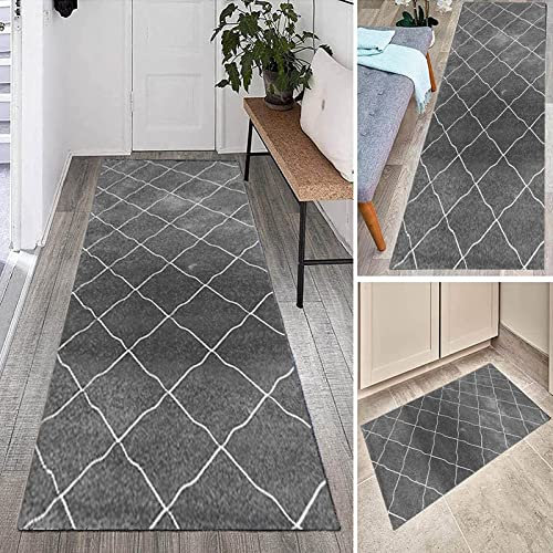 YJRBZ Läufer Teppich Flur rutschfest Grau Dicker Läufer Teppich für Flur, rutschfeste waschbare Lange Teppiche für Küchentreppen, Teppichläufer 100 cm 1,5m 2m 250 cm 300 cm 4m 5m 6m Türmatte