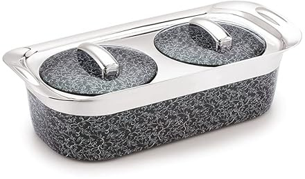 Nobel Insulated Stainless Steel Twin Hot Pot Casserole Food Serving Dishes with Lid, Double Wall, Size 850 ml (Black)