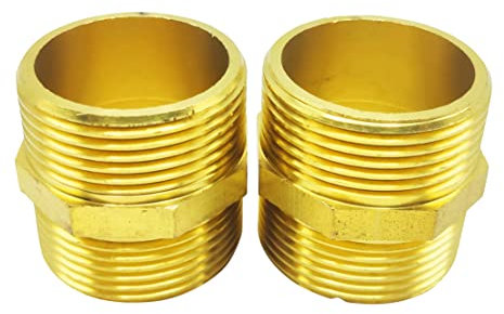 Kindsion Raccord Hydraulique de Tuyau Hexagonal Mâle en Laiton, 1 1/4'' x 1 1/4'' NPT Fileté Droit (Lot de 2, Longueur 44,5 mm)