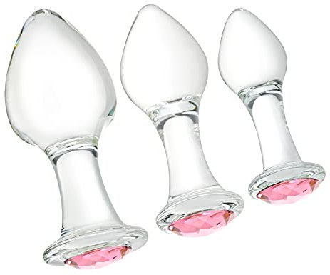 FLYTAGLE Glas Analplug Buttplug, Klein Medium Groß Analplug 3 Stücke Set Buttplug Anal Butt Plug mit Kristall Diamant Analdildo Sex Spielzeug Geeignet für Frauen Männer Paare Valentine's Gift(Rosa)