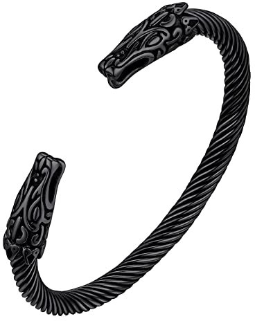 FaithHeart Wikinger Schmuck für Herren Jungen Punk Viking Wolfkopf Armreif Punk verstellbares Kettenarmband Verdrehtes Armband mit Geschenkebox für Freunden Ehemann