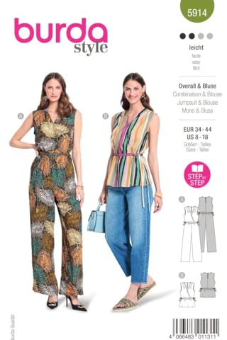burdastyle Schnittmuster 5914 | Bluse und Overall zum selber nähen | Damen, Gr. 34-44 | Nählevel: leicht