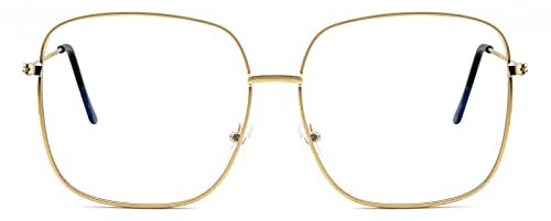 KAEOISFU übergroße Quadratische Gold Lesebrille 3,0 Damen und Herren, Große blaulichtfilter brille Lesebrillen, Mode Große Gläser Metall Computer Lesebrill