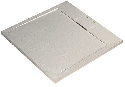 Ideal Standard - Ultra Flat S i.life, Piatto doccia quadrato 100x100 in resina, Piletta di scarico nascosta, Finitura opaca effetto pietra, Sabbia