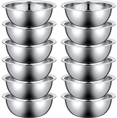 Pinkunn 12 Pcs Stainless Steel Mixing Bowls Bulk, 8.66 x 3 Inch | Metal Salad Bowls, Reusable, Nesting, Silver Prep Serving Bowls, for Kitchen Restaurant, Large Medium Small Food Container