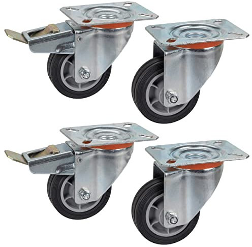 Dörner + Helmer Set di 4 ruote sterzanti 80 mm TPE, piastra 100 x 85 mm, mix di ruote, portata 150 kg/set