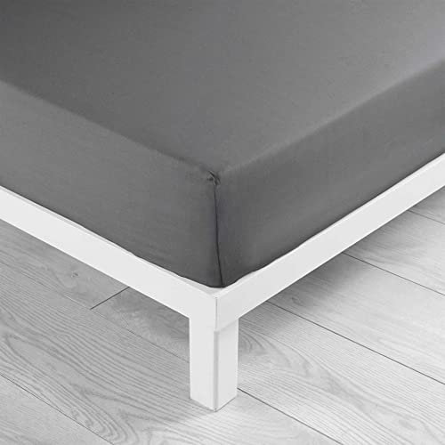 douceur d'intérieur, Drap Housse (140 x 190 cm) Lina Anthracite, 100% Coton