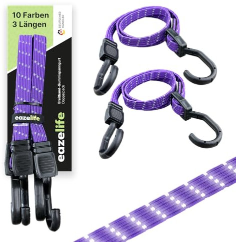 2er Set Gummispanngurt, verstellbar, Breitband Expander mit Metallhaken, Stark Belastbar, für Auto, Fahrrad und Outdoor-Aktivitäten (10 Farben 3 Längen) (Flieder, 120 cm)
