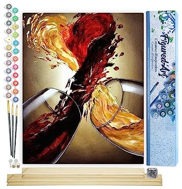 Figured'Art Malen Nach Zahlen Erwachsene Mit Rahmen Rot- und Weißwein - Paint by Numbers Basteln DIY Bastelset 40x50cm Mit Keilrahmen (nicht gespannt)