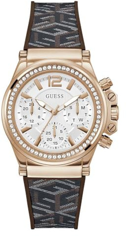 Guess Women's 38mm Watch - Red Strap White Dial Gold Tone Case