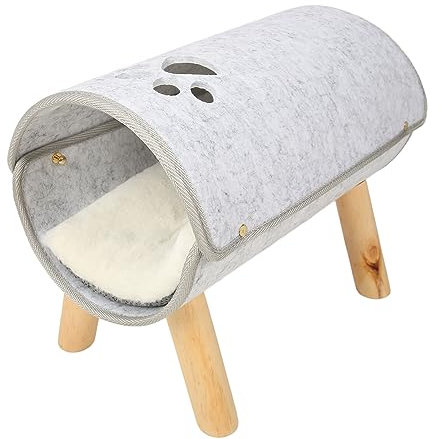 Jopwkuin Lit Tunnel pour Chat, Lit Tunnel surélevé et Sûr, Pieds en Bois Confortables, Stables et Doux avec Coussin en Peluche pour Chats