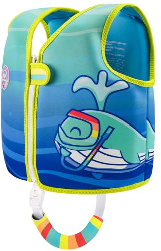 Pottwal Schwimmweste Kinder - Schwimmhilfe für 2-3 Jahre (15-19KG) - Hergestellt aus Neopren & EPE - mit Verstellbarem Schrittgurt - Cyan
