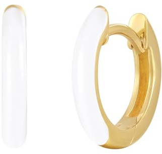 Glanzstücke München Damen Ohrringe 925/- Sterling Silber gelbgold | gelbvergoldet 14 Karat, Creolen, weiß Emaille