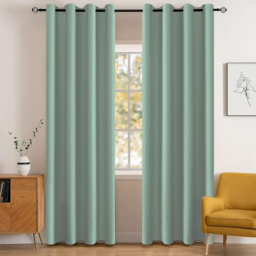 YSTELLAA Gardinen Vorhänge 2er Set, 140×160 cm, Matcha Grün | Verdunklungsvorhänge Mit Ösen, Thermovorhang Blickdicht Wohnzimmer, Schallschutz Vorhang Schlafzimmer, Outdoor Vorhang