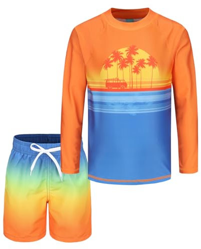 Maillot de Bain 2 Pièces Garcon - Tshirt UV à Manches Longues avec Short pour Surf Natation Piscine Plage - Enfant 5-16 Ans