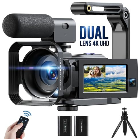 CAMWORLD Videocamera 4K 56MP doppia lente WiFi Vlogging Camera 16X Digital Zoom IR Visione Notturna Videocamera per YouTube Touch Screen 3.0 Pollici Fotocamera Vlogging con Telecomando, Microfono