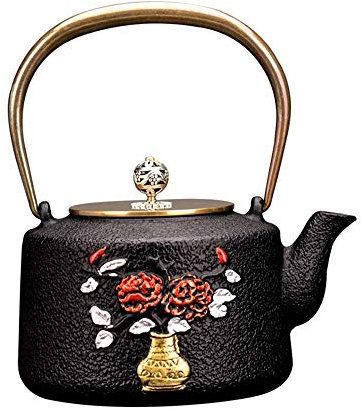 OQHAIR Bouilloire à thé en Fonte - Bouilloire à thé sifflante - Théière chirurgicale en Fonte avec poignée Ergonomique Cool Toch (Couleur : Noir, Taille : 1200 ML) (Noir 1200 ML)