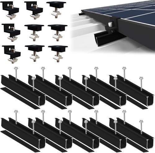 Sorlpv Solarmodul Halterung für 4X Module, PV Halterung Montageset - 12CM Schwarze Schiene + Verstellbare Klemme für 30-35MM Dicke Module, Alu Solarpanel Halterung Flachdach Trapezblech Blechdach