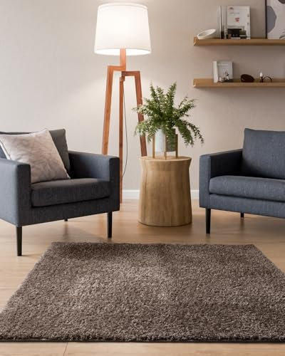 Interiyou Hochflor Teppich Sofia - 160x160 cm Taupe - flauschig und einfarbig - waschbar und rutschfest - weicher Langflor