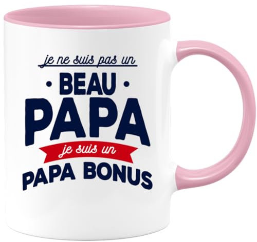 quotedazur Café-Croissant - Mug Personnalisé Tasse Cadeau Original Humour Noël Je Ne Suis Pas Un Beau-Papa Je Suis Un Papa Bonus - Rose/Céramique