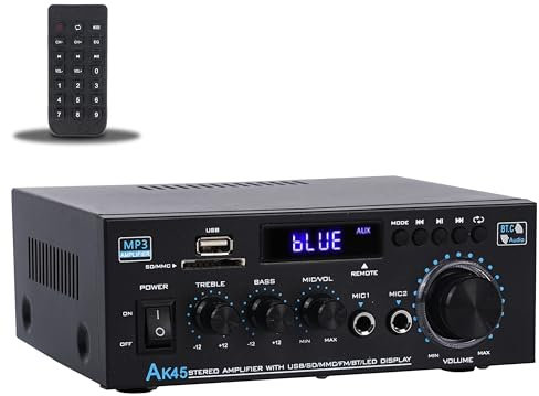 Stereo Audio AK45 Amplifier,300W Home 2 Channel Wireless Bluetooth 5.0 Power Amplifier System, Home Amplifiers FM Radio, USB, SD Card, with Remote Control Home Theater Audio Stereo System