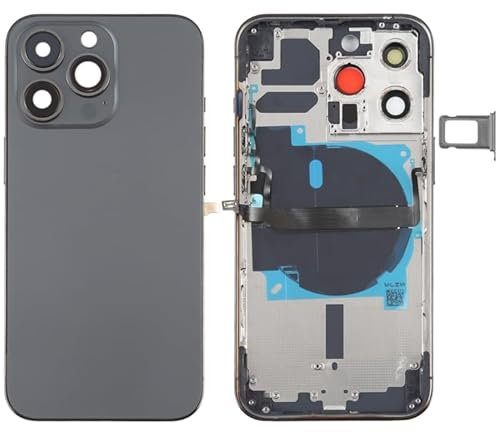 High-Tech Place - Carcasa trasera de batería para iPhone 13 Pro con teclas laterales y bandeja de tarjetas y cable flexible de alimentación + volumen y módulo de carga inalámbrica, color negro